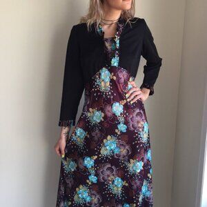 Vintage Black and Blue Floral Maxi Dress